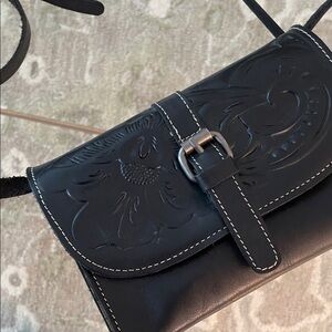 Patricia Nash tooled Black Leather Crossbody Bag